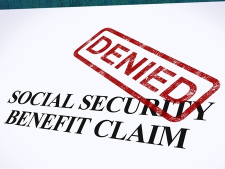 14055029 - social security claim denied stamp showing social unemployment benefit refused